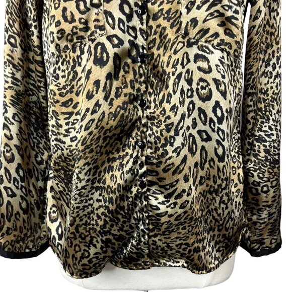 Kasper Separates Button Front Shirt Women Medium Black Brown Leopard Print Silky - Picture 4 of 9